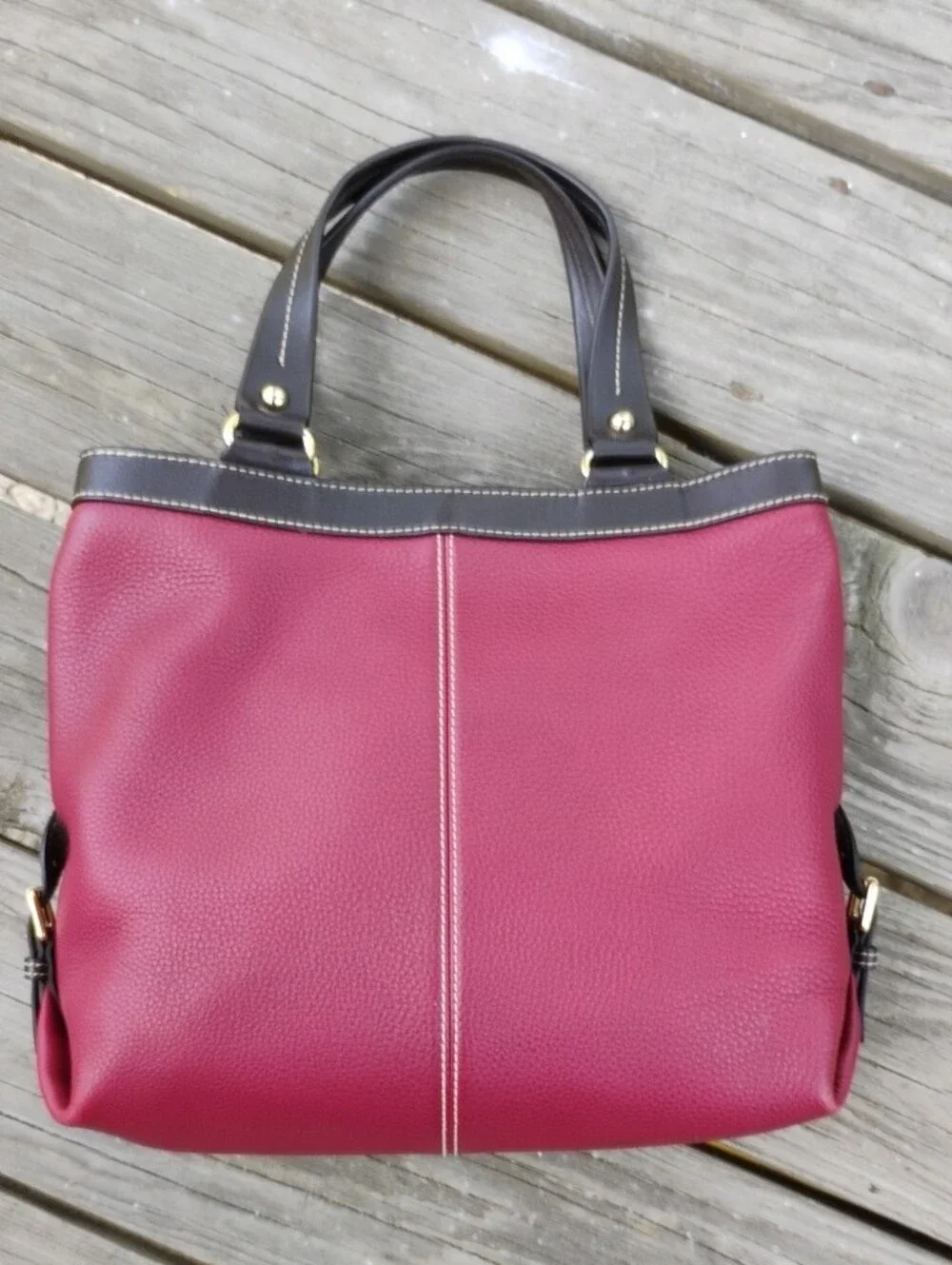 Dooney & Bourke Deep Wine Pebbled Leather Shoulder Bag with Brown Trim - Picture 3 of 12